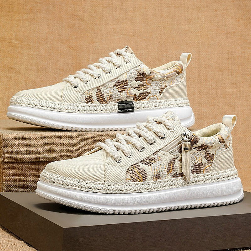 Damen gestickte Espadrille-Plateau-Sneaker mit floralem Jacquard, geflochtener Kordelsohle und gepolstertem Innenfutter Drune