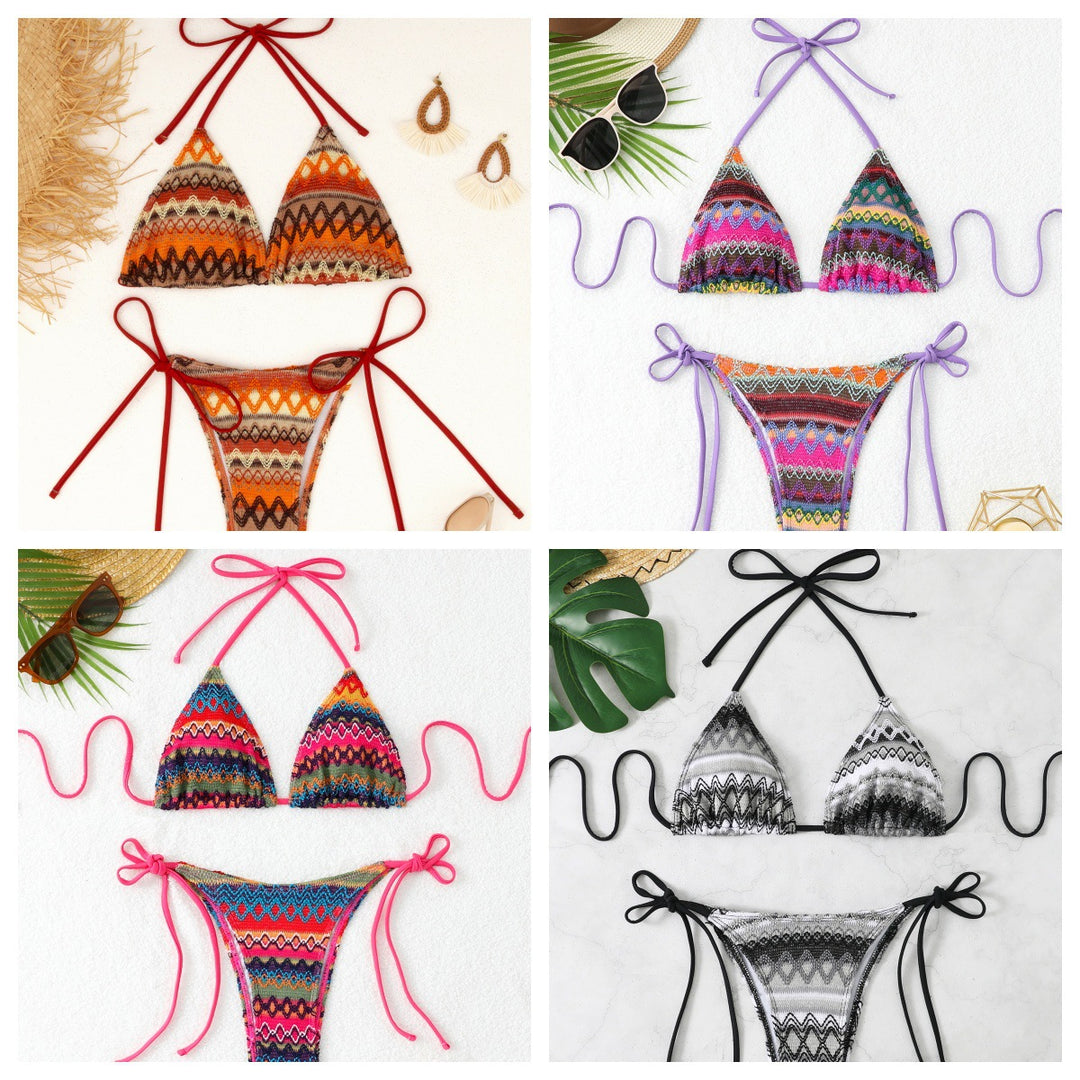 Damen Triangel-Bikini mit fröhlichem Muster und verstellbaren Bändern Drune