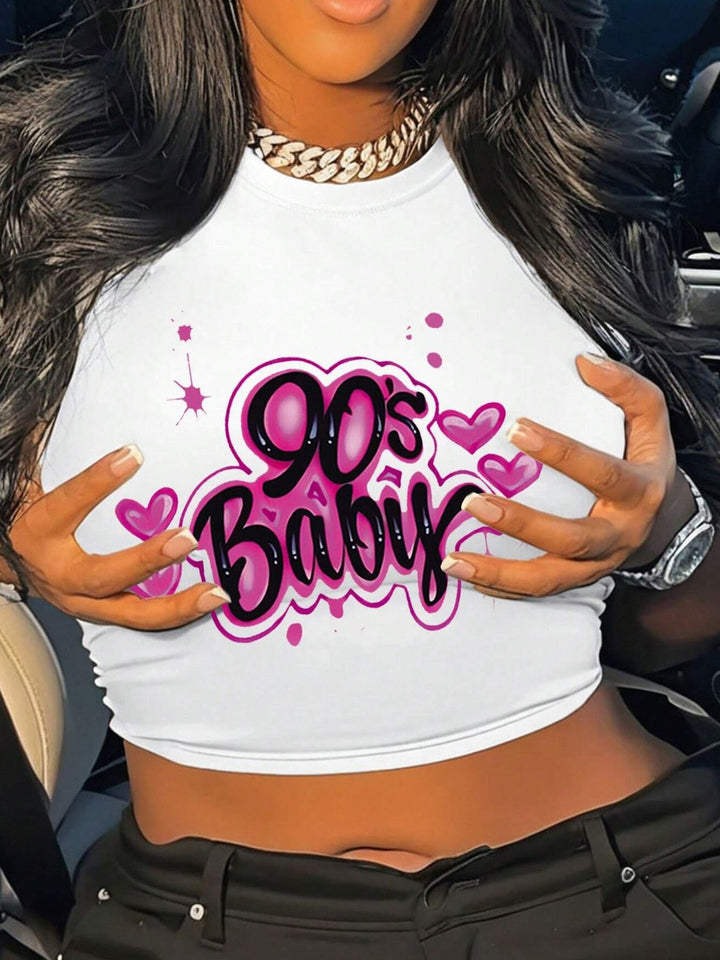 Damen Crop Top mit 90er Jahre Aufdruck Drune