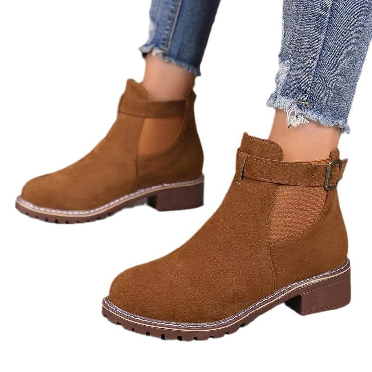 Damen nan knöchelhohe Chelsea-Boots mit elastischem Einsat z, Zierschnalle und profilierter Gummisohle Drune