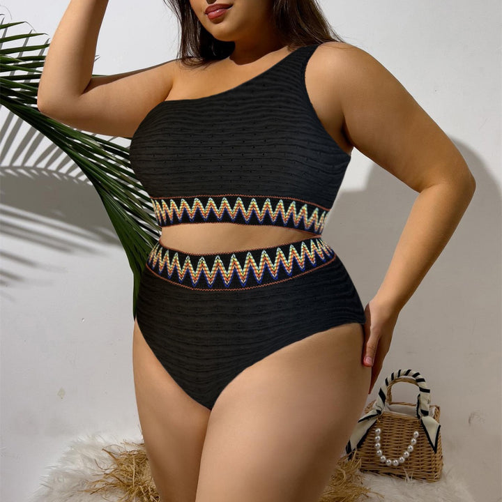 Damen Sportlicher Zweiteiliger Badeanzug mit einzigartigem Cut-Out-Design und buntem Bannermuster Drune