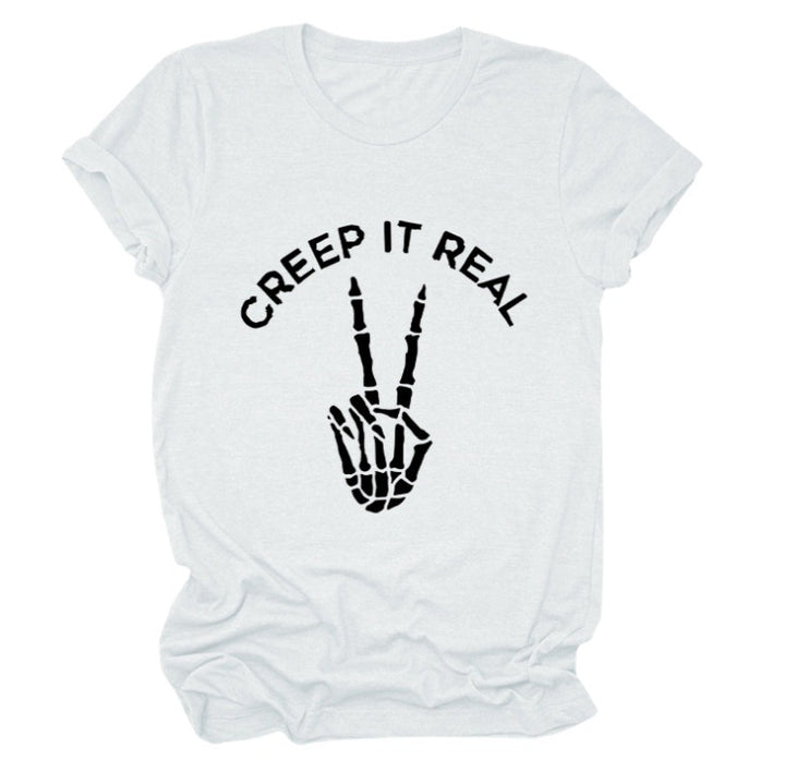 Damen Kurzarm Grafik-T-Shirt mit verspieltem Skelettdesign Drune