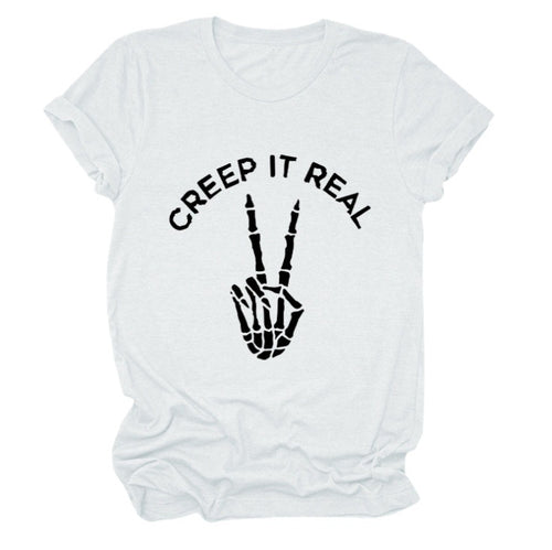 Damen Kurzarm Grafik-T-Shirt mit verspieltem Skelettdesign Drune