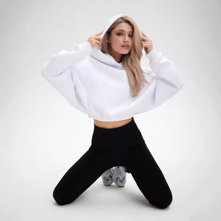 Damen modischer cropped Hoodie mit weitem Schnitt Drune