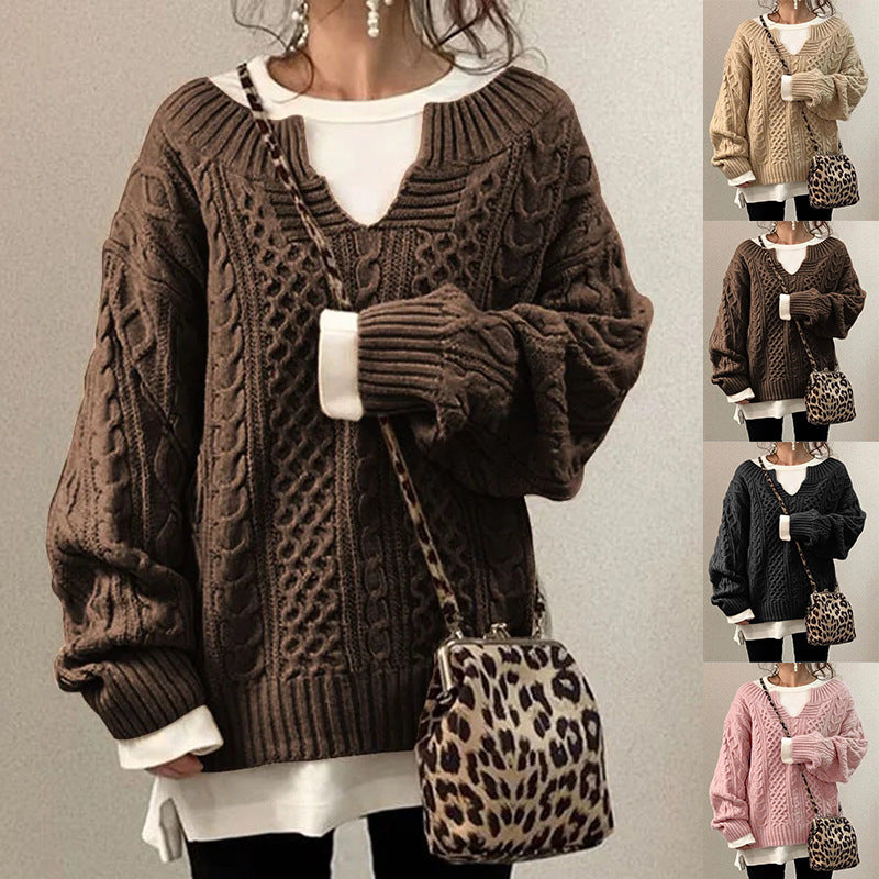 Damen kuscheliger Strickpullover mit großem V-Ausschnitt und besonders weichem Material Drune
