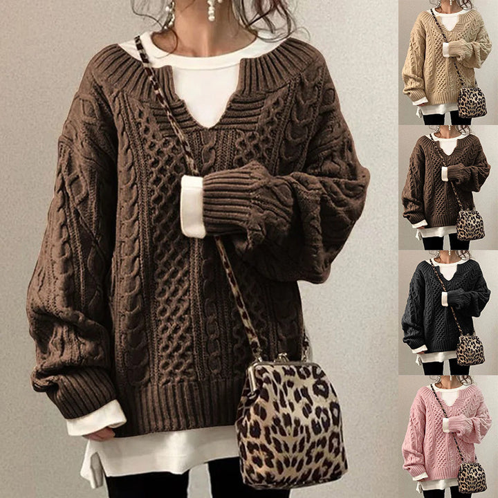 Damen kuscheliger Strickpullover mit großem V-Ausschnitt und besonders weichem Material Drune