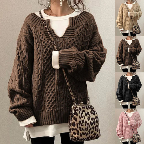 Damen kuscheliger Strickpullover mit großem V-Ausschnitt und besonders weichem Material Drune