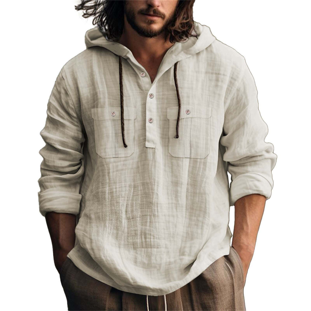 Herren lässiger Kapuzenpullover mit Knopfleiste und praktischen Taschen Drune