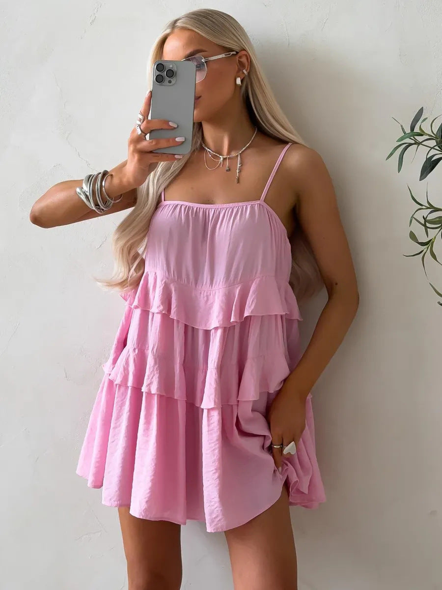 Damen Verspieltes Puffkleid aus leichtem Baumwollmaterial mit Rüschendetails Drune