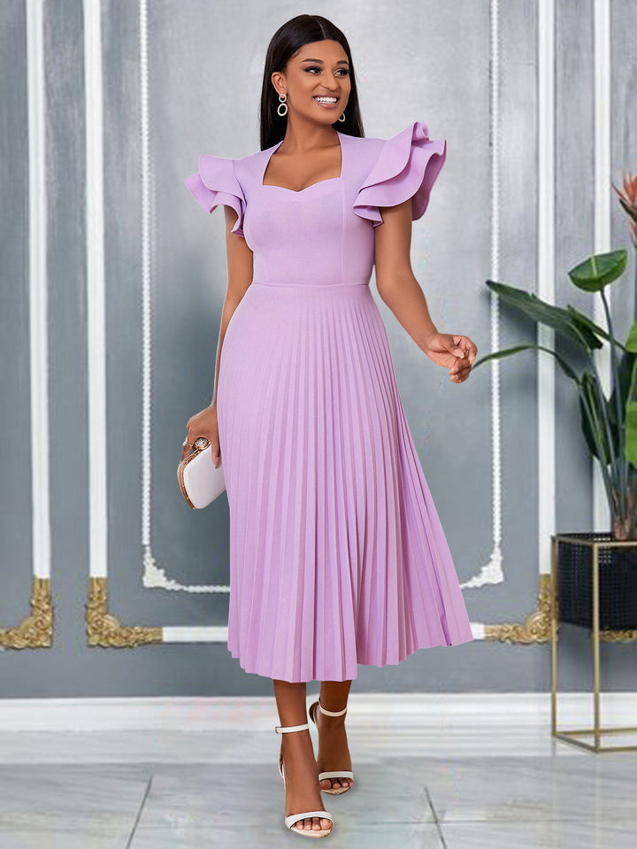 Damen plissiertes Maxikleid mit eleganten Rüschendetails Drune