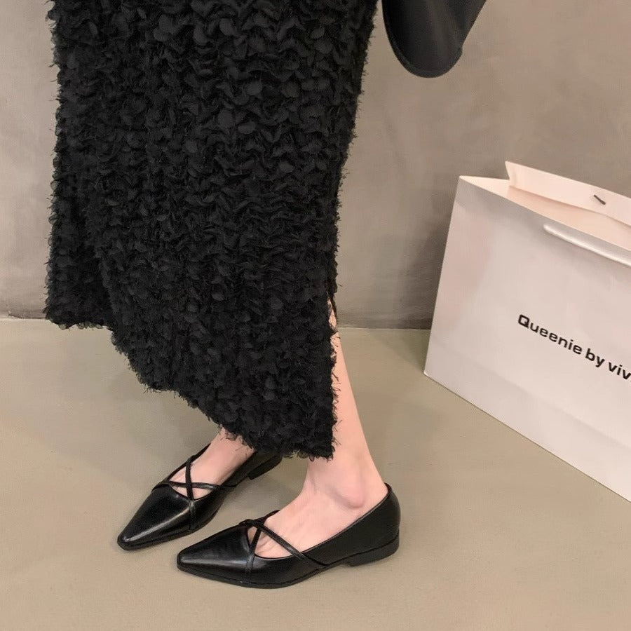 Damen elegante Ballerinas mit gekreuztem Riemchen Drune