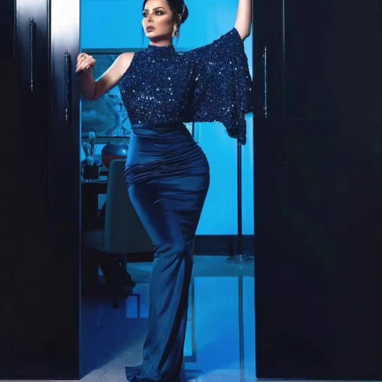 Damen Glitzerndes Abendkleid mit asymmetrischem Schnitt Drune