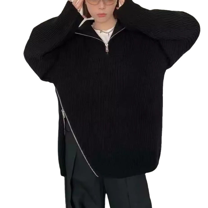 Damen lässiger Strickpullover mit einem hohen Kragen und seitlichem Reißverschluss Drune