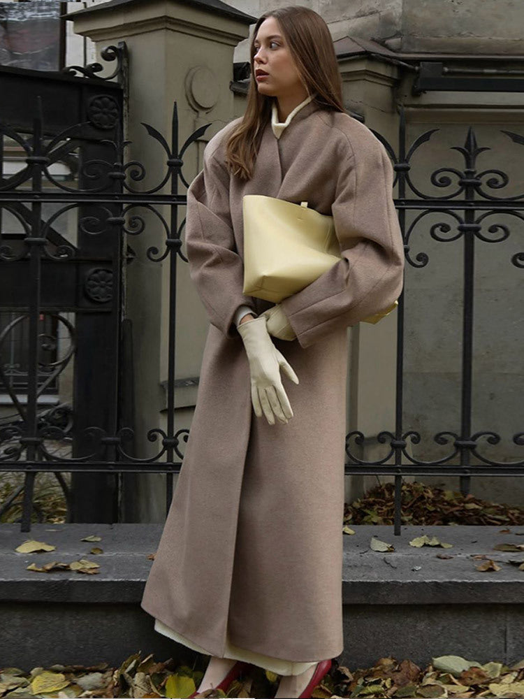 Damen Oversized Wollmantel mit dezenten Rüschen Drune