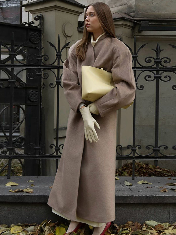 Damen Oversized Wollmantel mit dezenten Rüschen Drune
