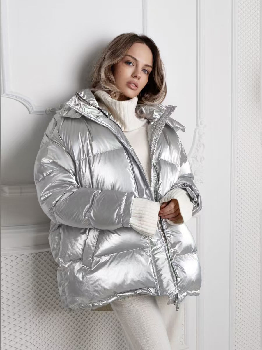 Damen Glanzende Winterjacke mit oversized Schnitt und Kapuze Drune