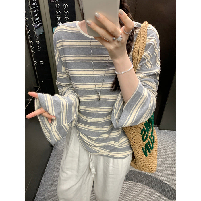 Damen lässiges Longsleeve-Shirt mit feinem Streifenmuster Drune