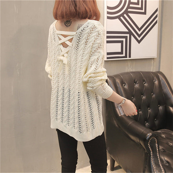 Damen Strickpullover mit Off-Shoulder-Design und Rückenschnürung Drune