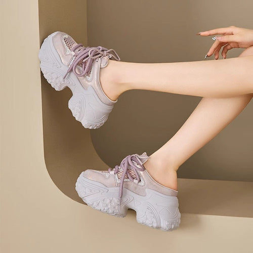 Damen Sportliche Sneakers mit hohem Plateau und atmungsaktiver Netzstruktur Drune