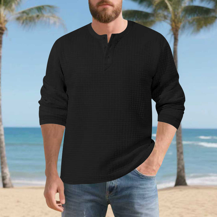 Herren Elegantes Langarmshirt mit Knopfleiste und strukturiertem Stoff Drune