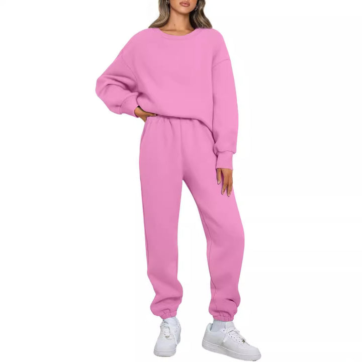 Damen nan zweiteiliges Comfort-Loungewear-Set mit oversized Rundhals, hochgeschnittener Jogginghose und elastischem Knöchelbund Drune