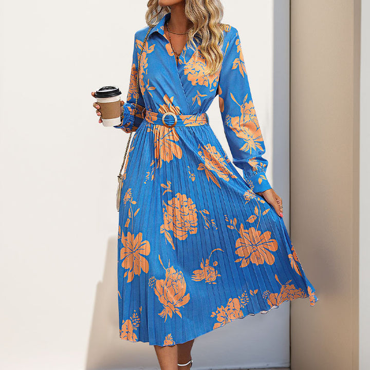 Damen Maxikleid mit elegantem Blumenmuster und schickem Taillengürtel Drune