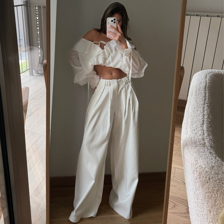 Damen Bluse mit voluminösen Rüschendetails und Kapitänsärmeln Drune