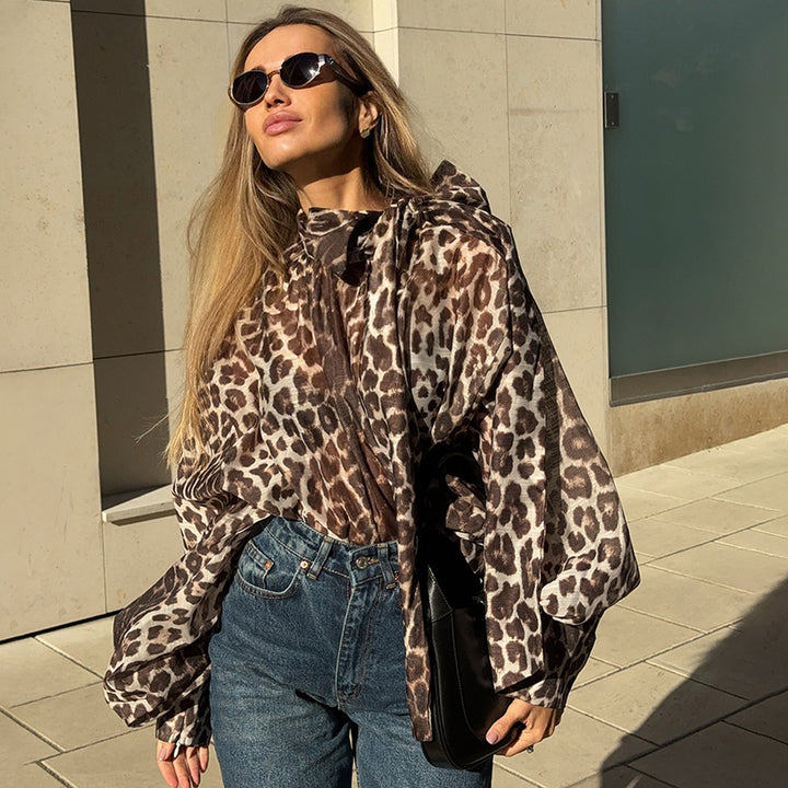 Damen Oversized Bluse mit einzigartigem Leopardenmuster Drune