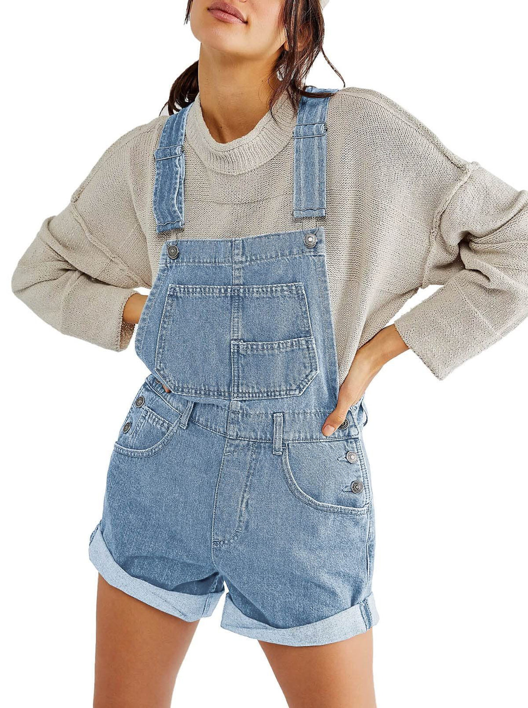 Damen Latz-Shorts aus Denim mit praktischen Taschen und modischem Design Drune