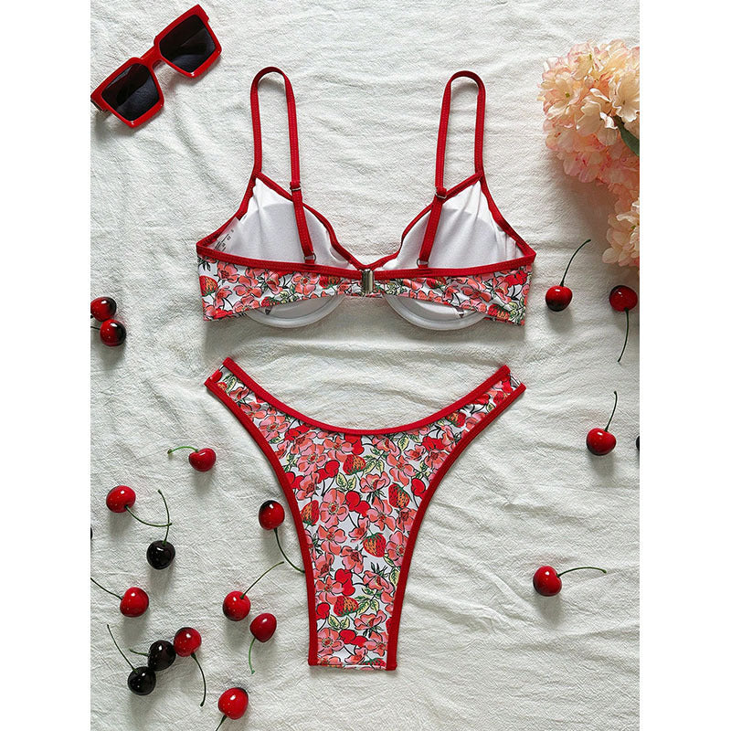 Damen Push-Up Bikini mit floralem Design und verstellbaren Trägern Drune