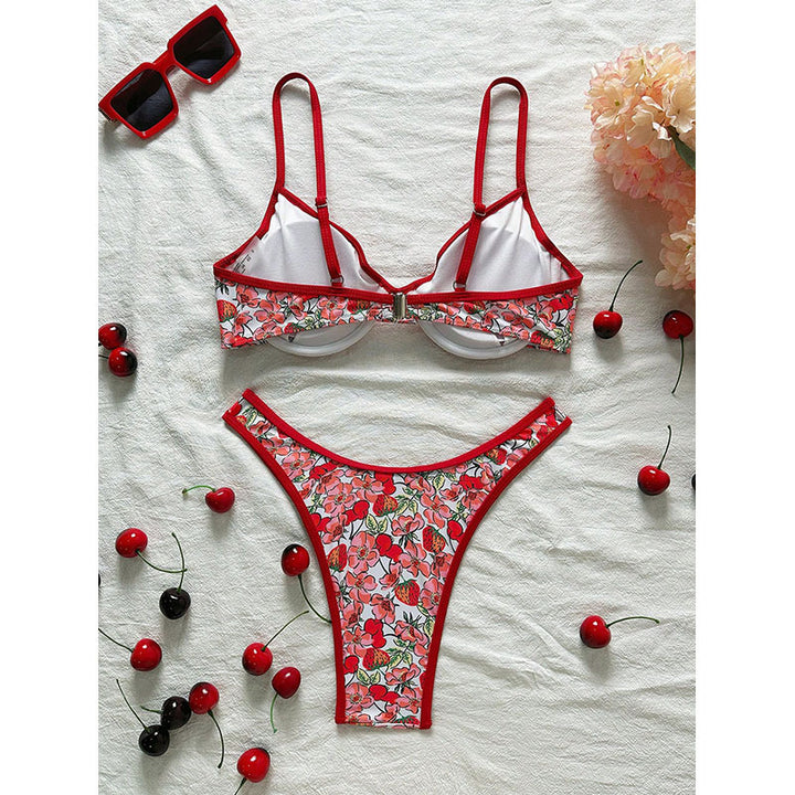 Damen Push-Up Bikini mit floralem Design und verstellbaren Trägern Drune