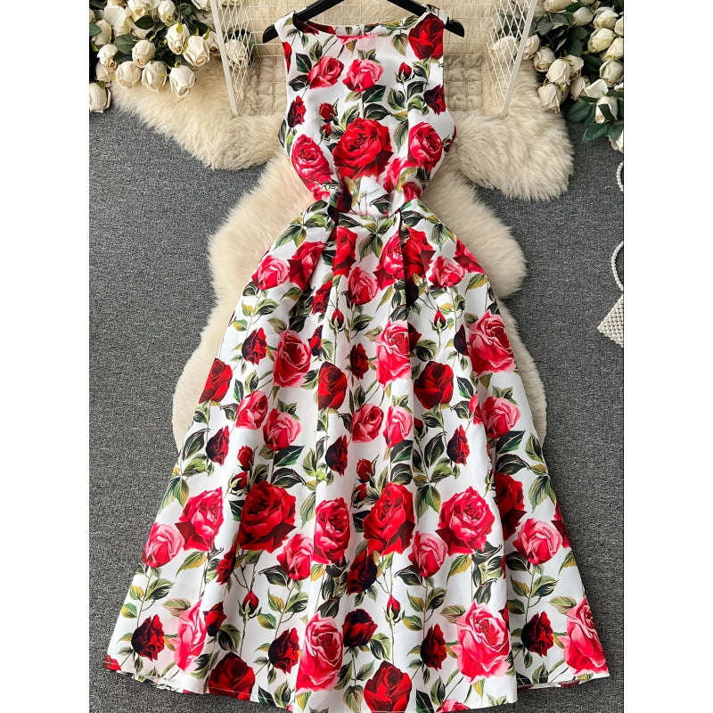Damen A-Linien Kleid mit floralen Mustern und schwingendem Saum Drune