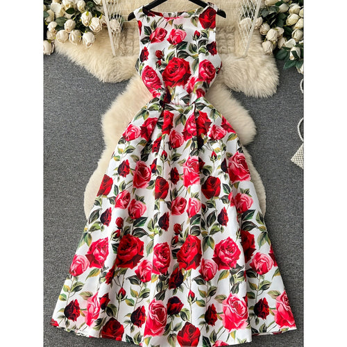 Damen A-Linien Kleid mit floralen Mustern und schwingendem Saum Drune