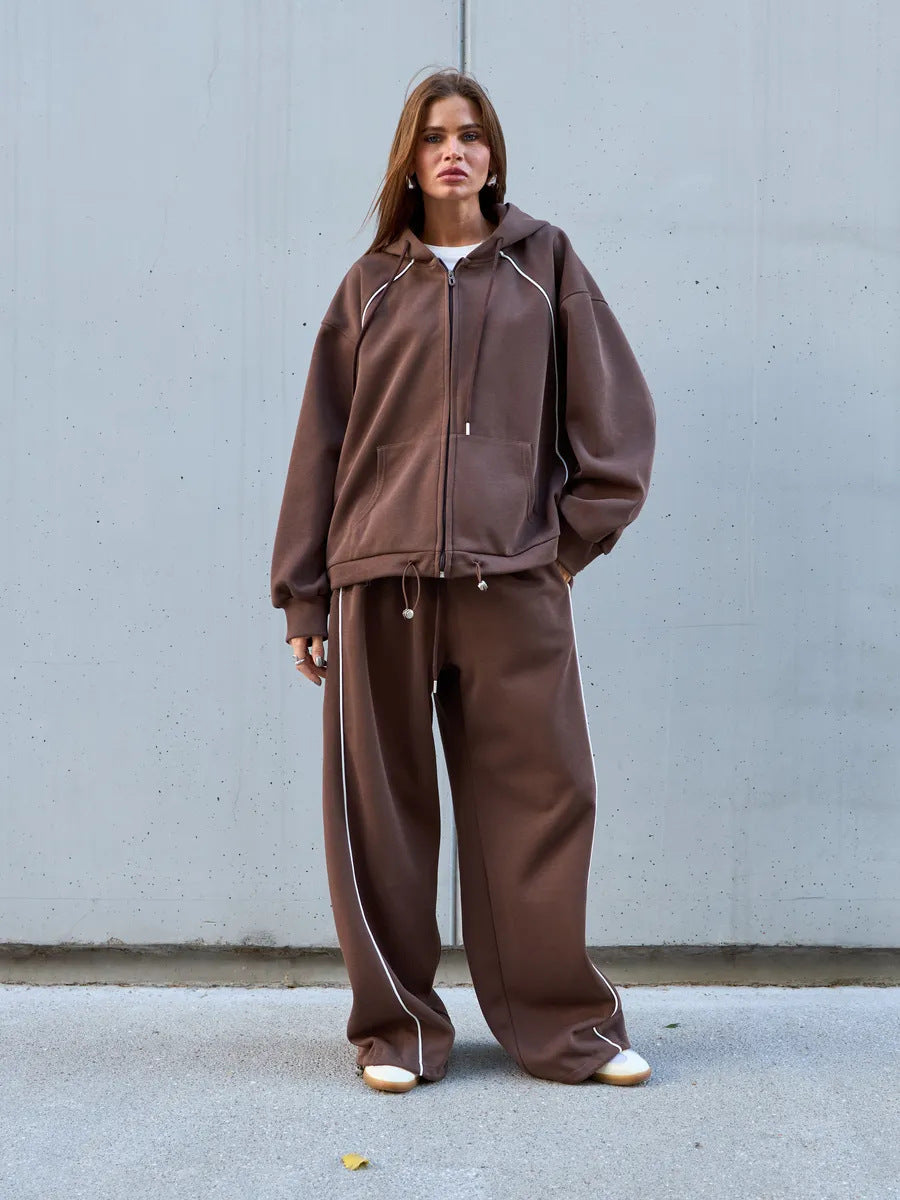 Damen Sportliches Zweiteiler-Set mit Kapuze und weiten Hosen Drune