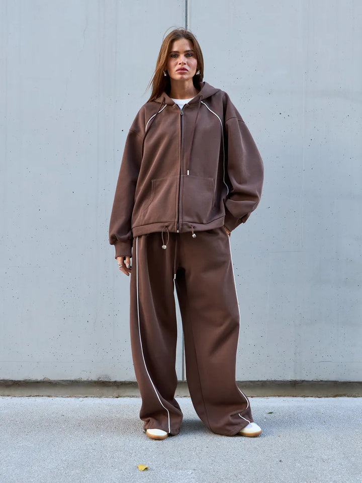 Damen Sportliches Zweiteiler-Set mit Kapuze und weiten Hosen Drune