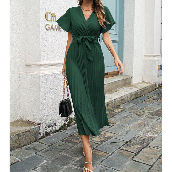 Damen Wickel-Maxikleid mit schwingenden Rüschen und taillierbarem Gürtel Drune