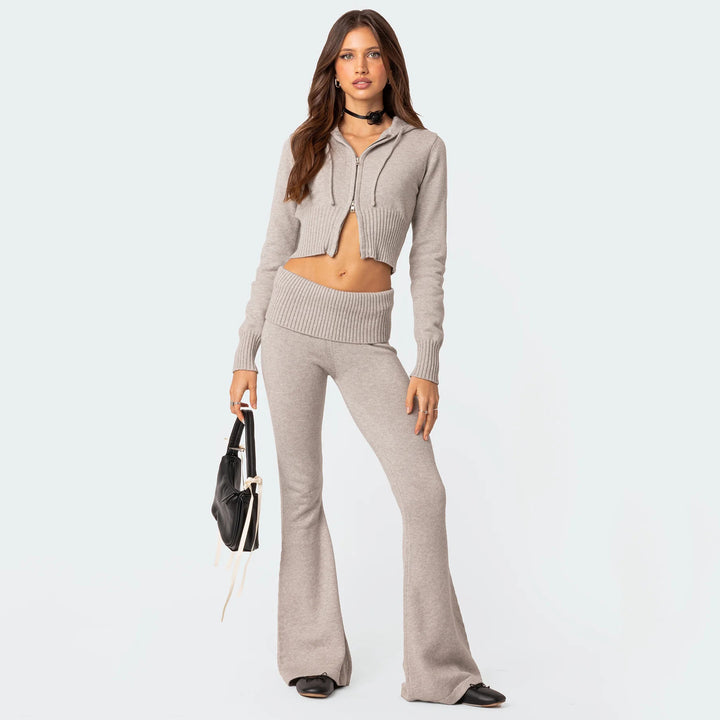 Damen modisches cropped Strickset mit flared Hose Drune