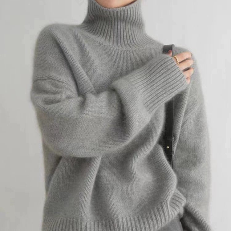 Damen gemütlicher Rollkragenpullover aus feiner Wolle Drune