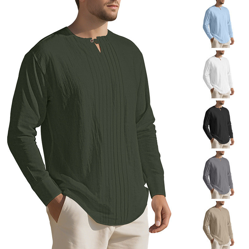 Herren Langarmshirt mit modischem Henley-Ausschnitt und Faltenstruktur Drune