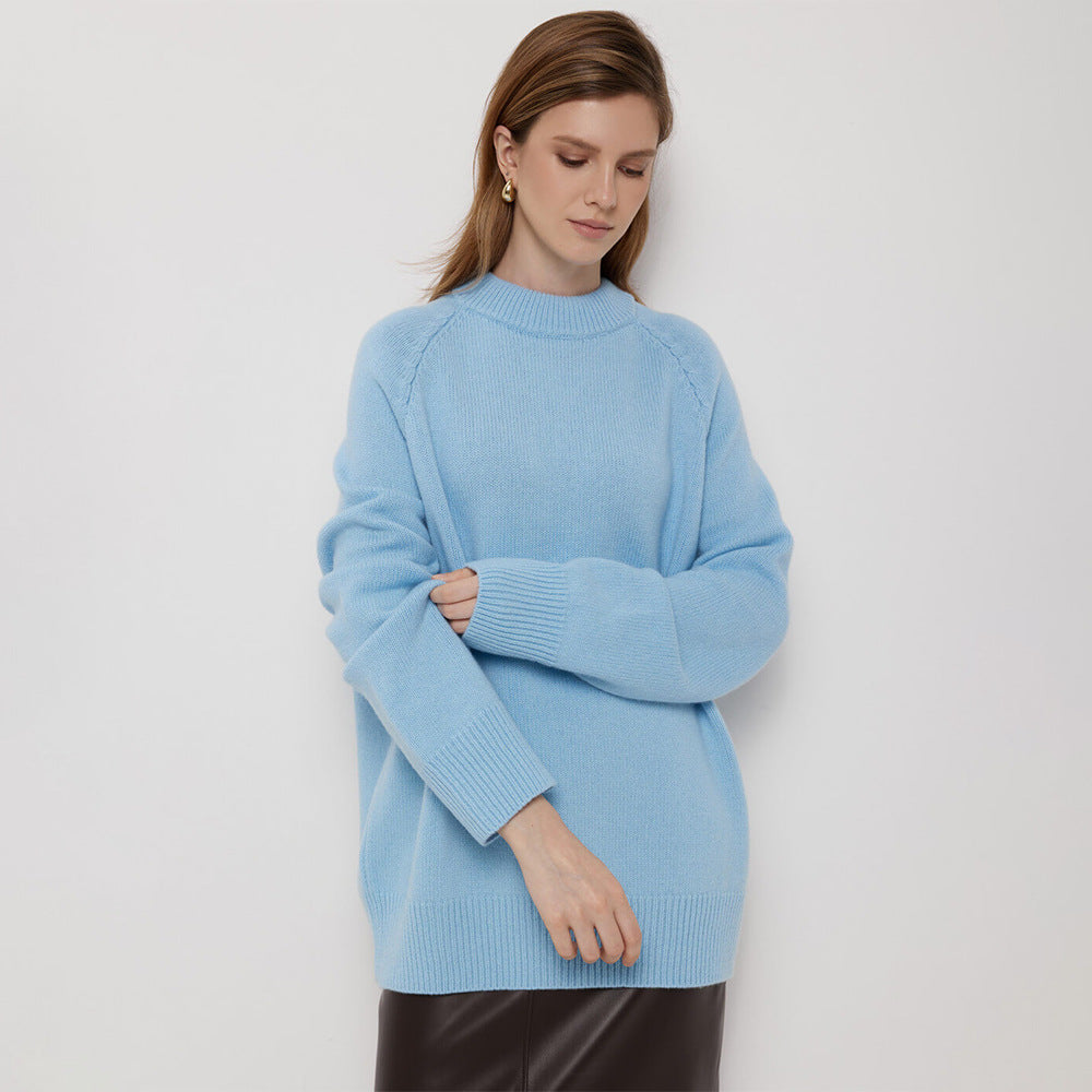 Damen Oversized Strickpullover mit elegantem Rundhalsausschnitt und tiefen Schultern Drune