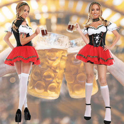 Damen nan folklorisches Kostümkleid mit off-shoulder Bluse Schnürkorsage und stufigem Tüllrock Drune