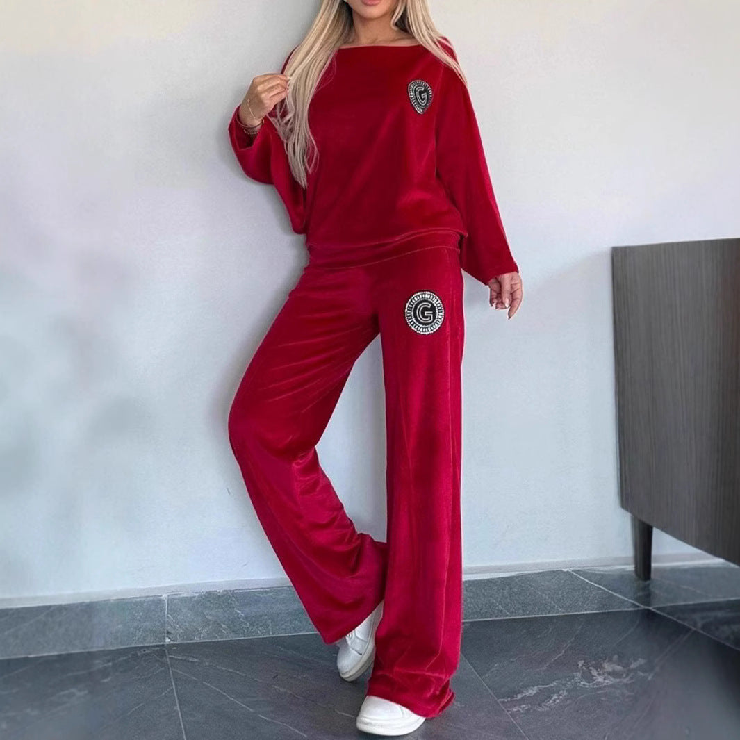 Damen Casual Velvet Loungewear-Set mit weichem Schnitt Drune