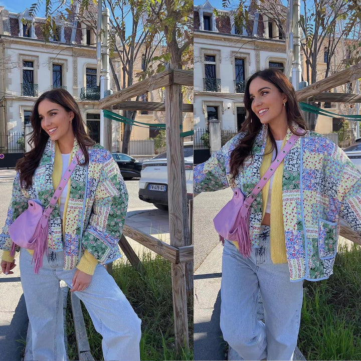 Damen Patchwork Kimono-Jacke im romantischen Design mit praktischen Taschen Drune