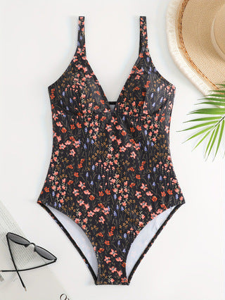 Damen eleganter und figurbetonter Badeanzug mit floralem Design Drune