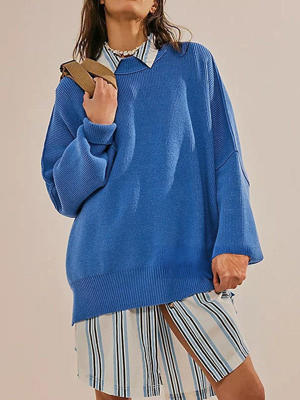 Damen Oversized Strickpullover mit breiten Ärmeln und strukturierter Oberfläche Drune