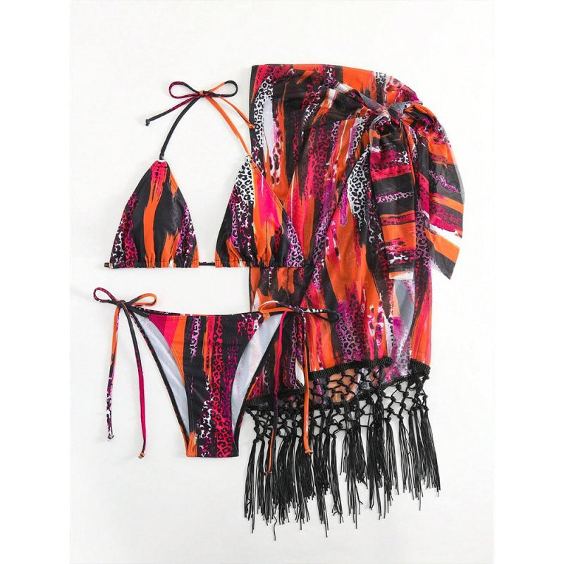 Damen Bikini-Set mit trendigem Fransenüberrock und verstellbaren Trägern Drune