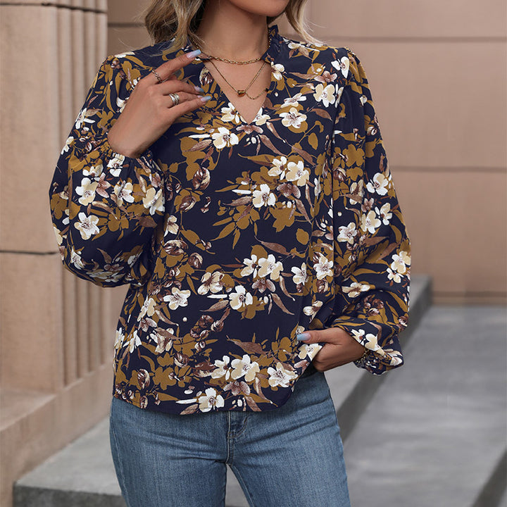 Damen Bluse mit floralem Design und weitem Ärmel Drune