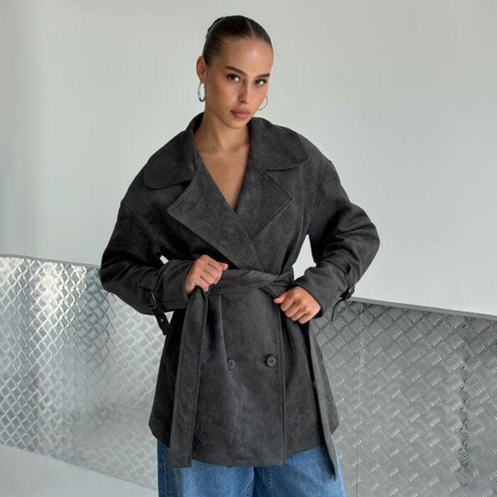 Damen Elegante suède Jacke mit Gürtel Drune