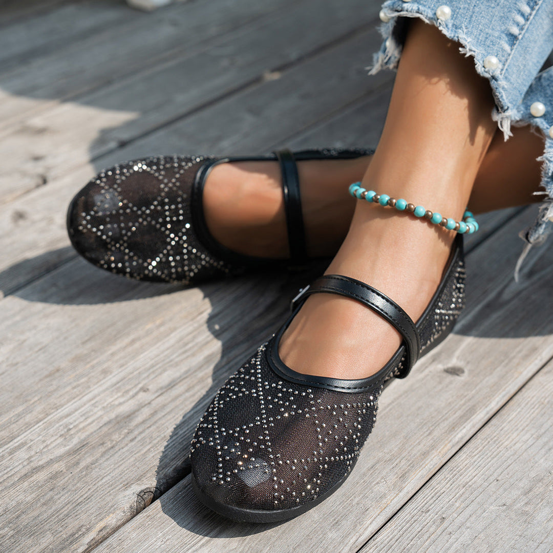 Damen elegante Ballerinas mit floralen Applikationen und rutschfester Sohle Drune