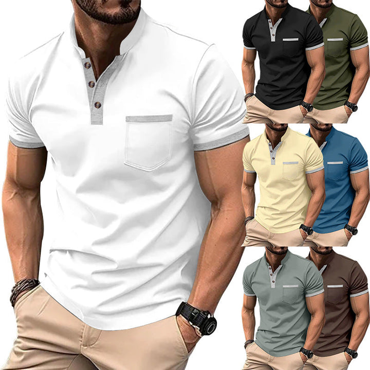 Herren Kurzarm-Henley-T-Shirt mit Button-Down-Kragen und Brusttasche Drune